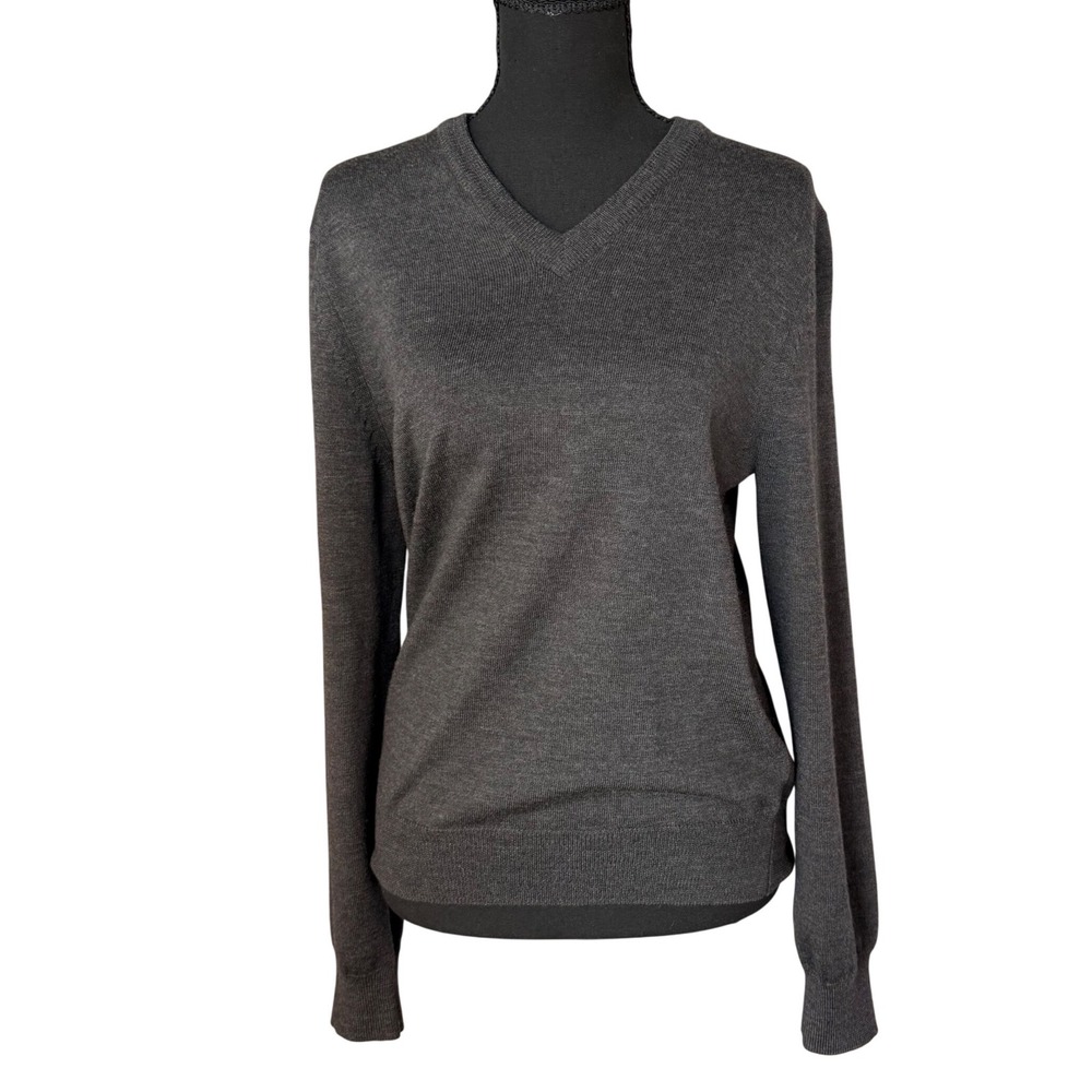 Express Design Studio Italian Merino Wool V-Neck Sweater Gray XS Professional